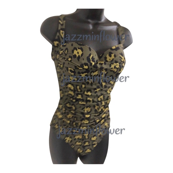 Betsey Johnson fancy spotted leopard print sweetheart neckline 1-piece swimsuit - Picture 6 of 7